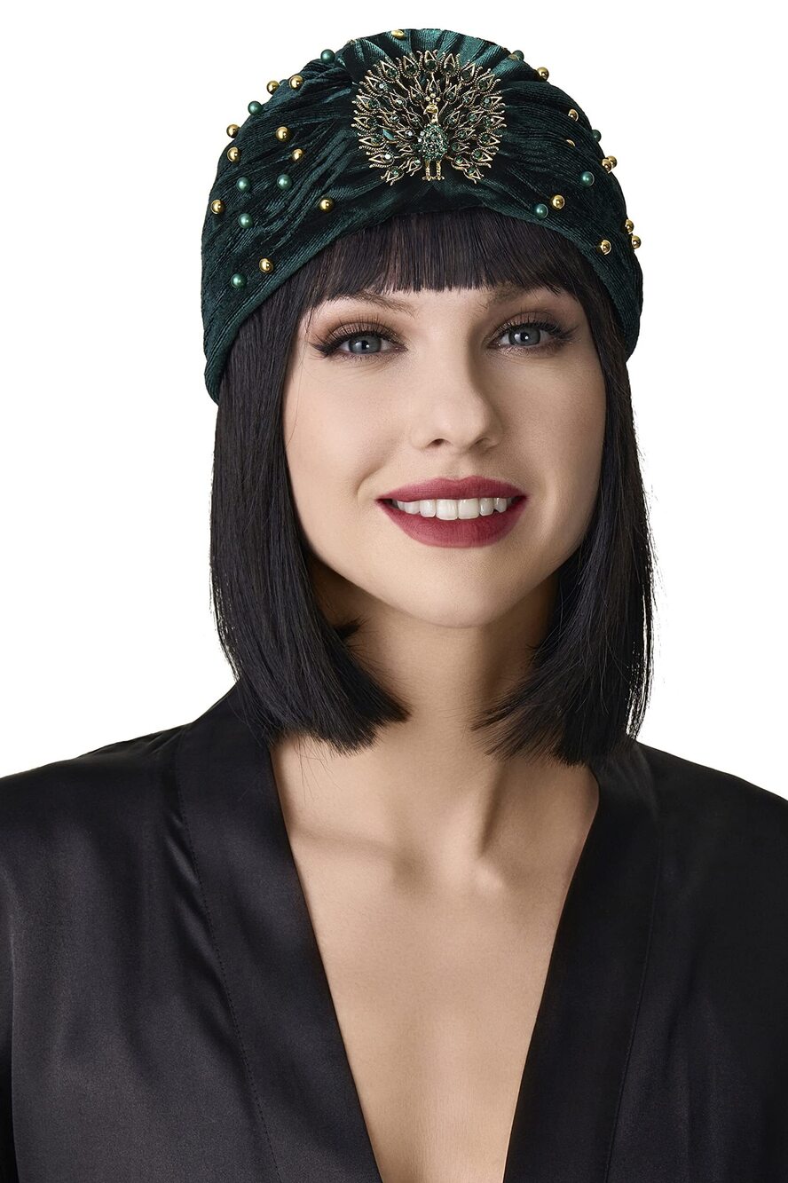 5944 Gatsby Turban Hat Vintage 1920s Head Wrap Knit Pleated Turban 20s Cap